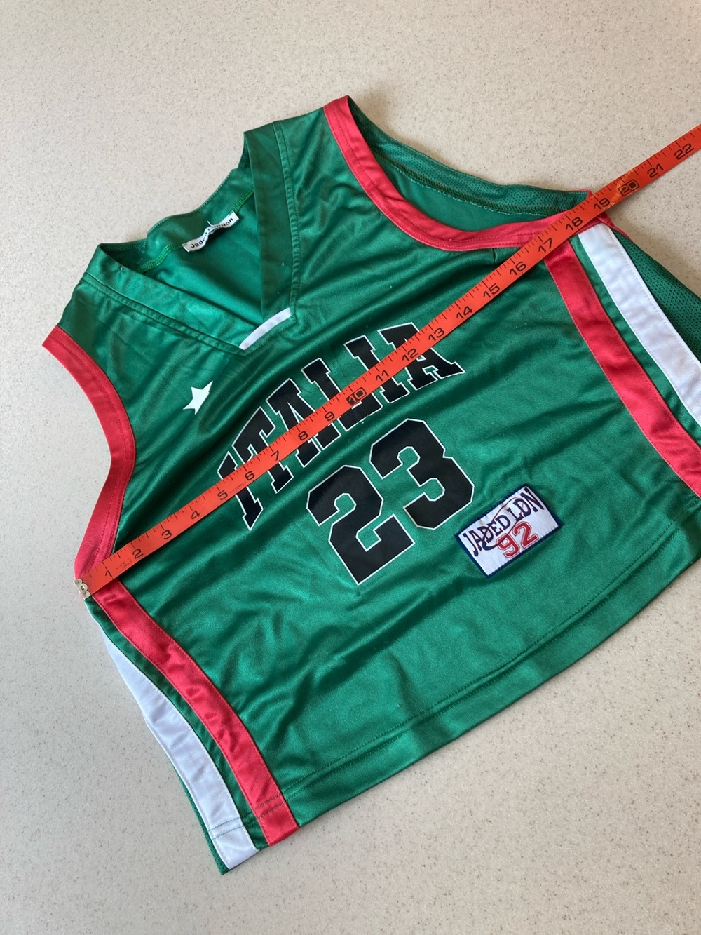 Jaded London Green Italia Crop Top Jersey with Red Trim - Picture 9 of 13